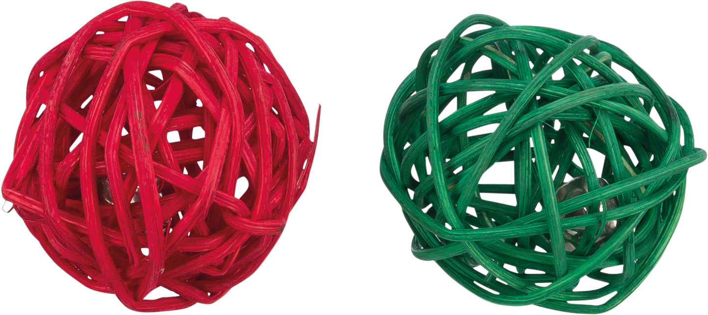 Trixie 2 Xmas balls with bell, rattan, diam. 4 cm