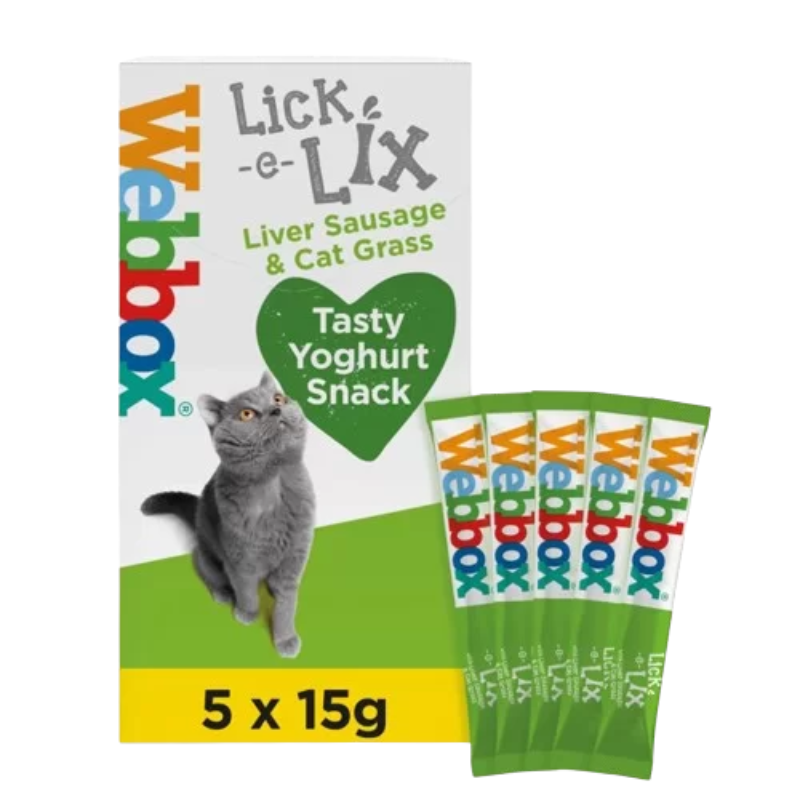 Webbox Lick-e-Lix Liver Sausage & Cat Grass Cat Treats – 5 x 15g