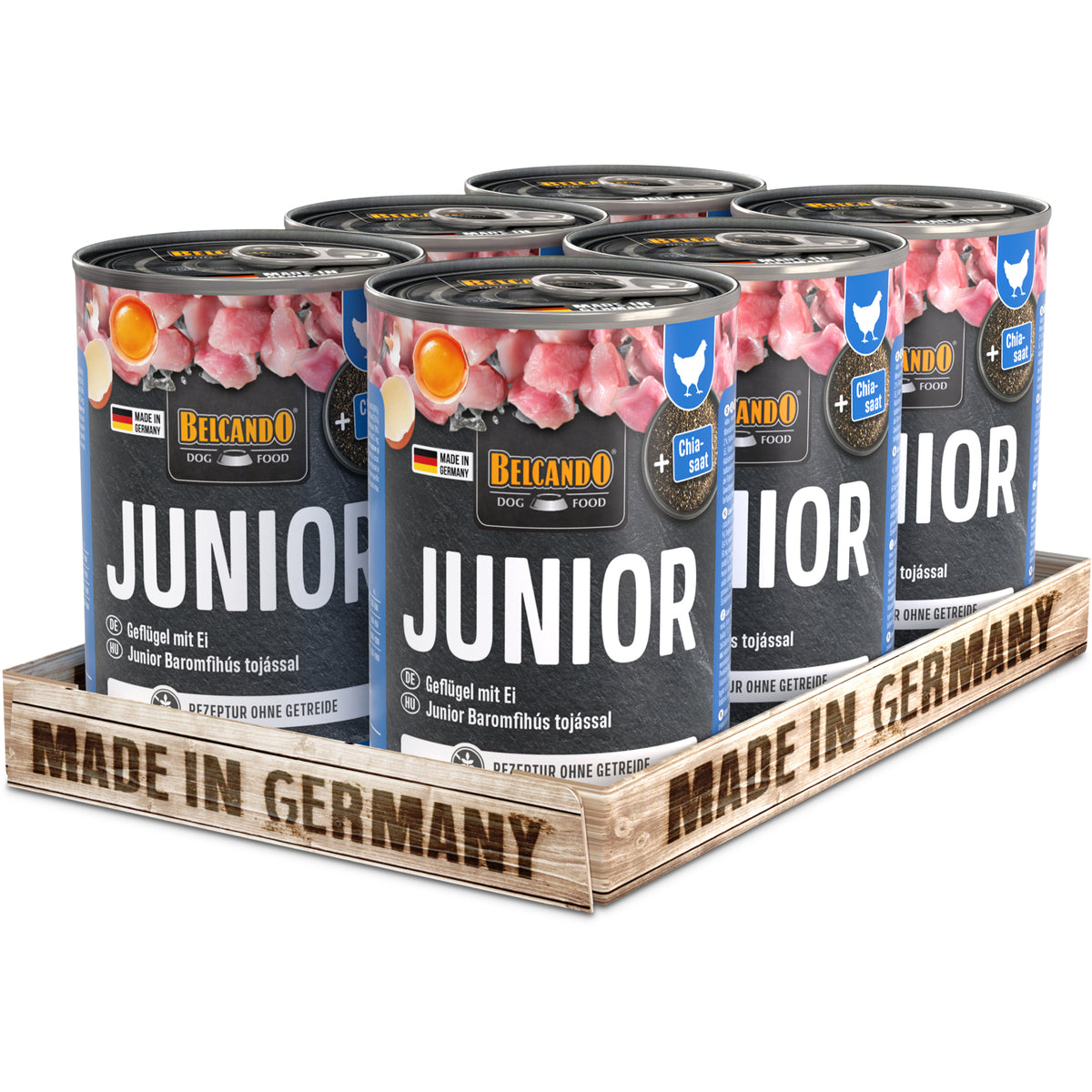 Belcando Junior Poultry with Egg Wet Dog Food 400g box packaging