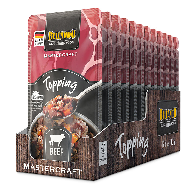Belcando Mastercraft Beef with Carrots Dog Food Topping 100g box packaging