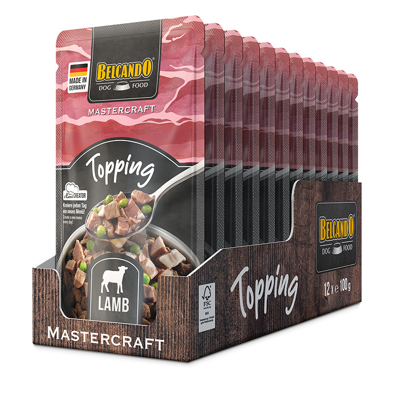 Belcando Mastercraft Lamb with Peas Dog Food Topping 100g box packaging