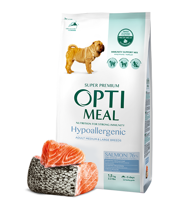 Hypoallergenic complete dry pet food for adult dogs of medium and large breeds – SALMON – 8 g