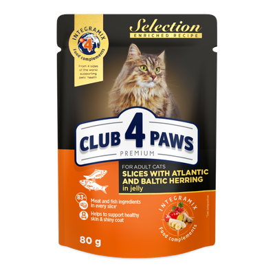 CLUB 4 PAWS Premium Slices with atlantic herring and baltic herring in jelly