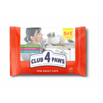 Club 4 Paws Premium Complete Pouches wet food for Adult Cats 5+1 Free