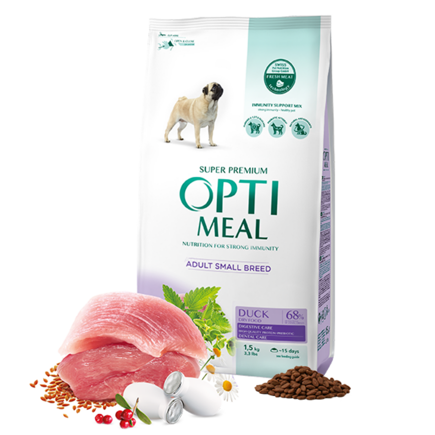 OPTIMEAL Complete Dry Dog Food for Small Breeds with Duck