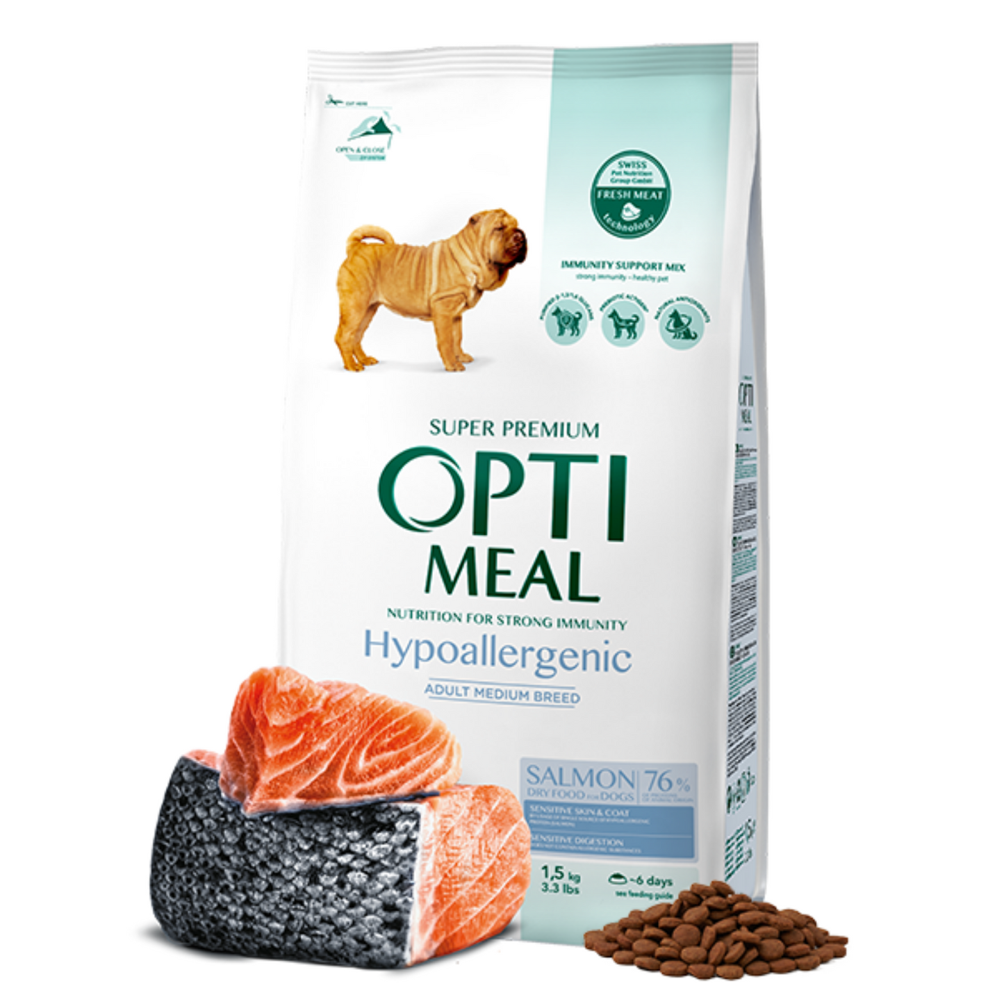 OPTIMEAL Hypoallergenic dry dog food for adult dogs of medium breeds with Salmon