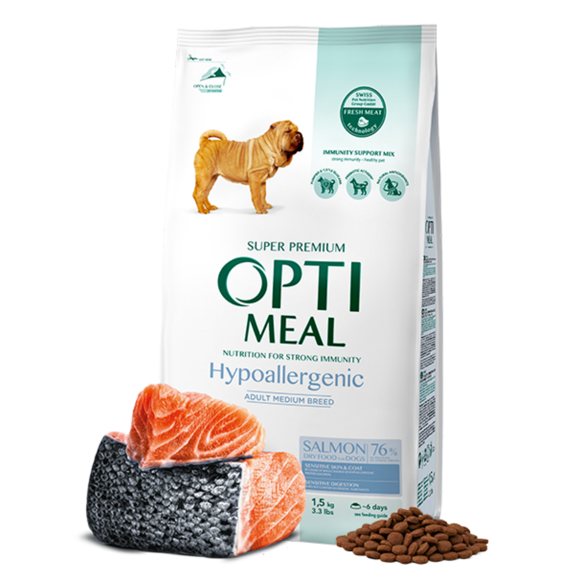 OPTIMEAL Hypoallergenic dry dog food for adult dogs of medium