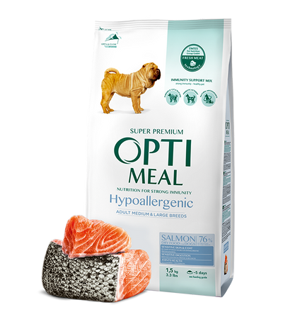 Hypoallergenic complete dry pet food for adult dogs of medium and large breeds – SALMON